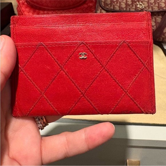 Authentic CHANEL Red Quilted Lambskin Leather Card Holder - Picture 10 of 10